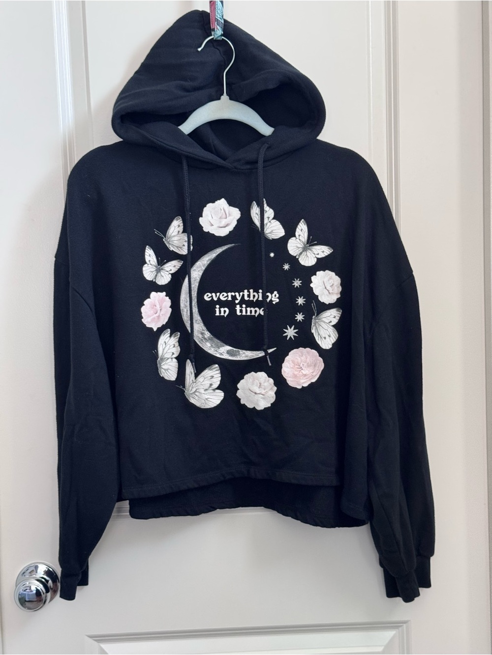 Public Library Black Hoodie - moon butterfly flower Design